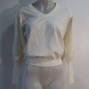 NWT Womens Minnie Rose (Item- 34) Ivory V-Neck Puff Sleeve Sweater M